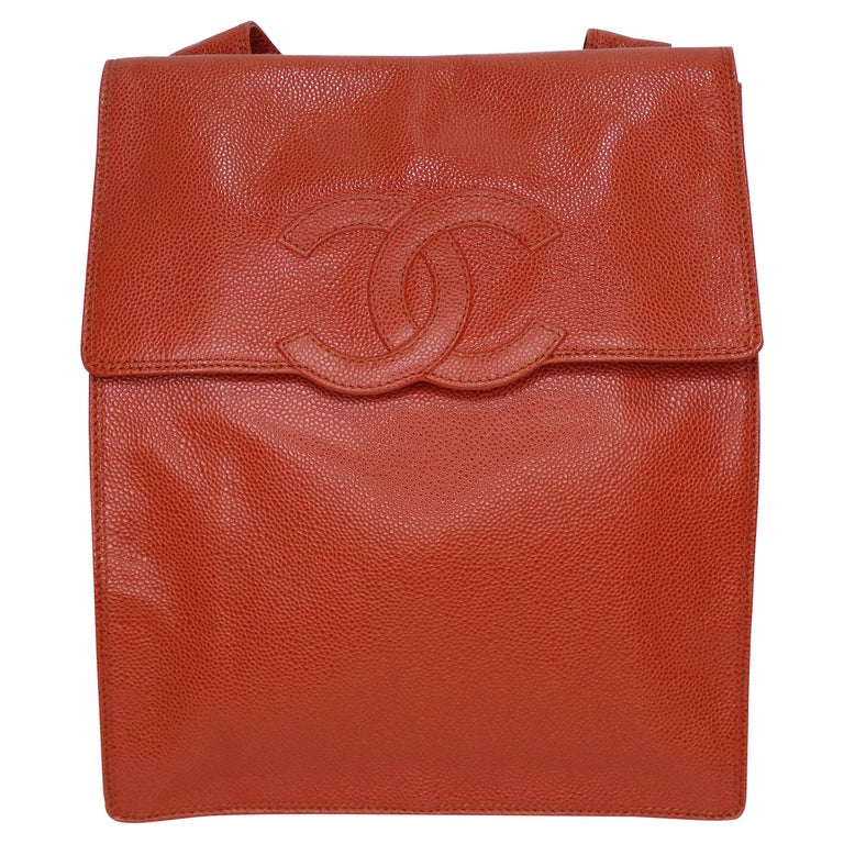 Chanel 2000s CC Orange Caviar Leather Backpack For Sale at 1stDibs