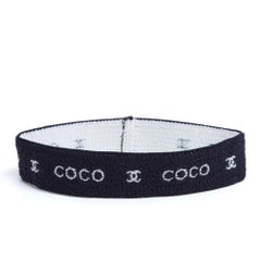 Chanel 2000s Ensemble Bandeau Bracelet Coco Headband Wristband Navy Set