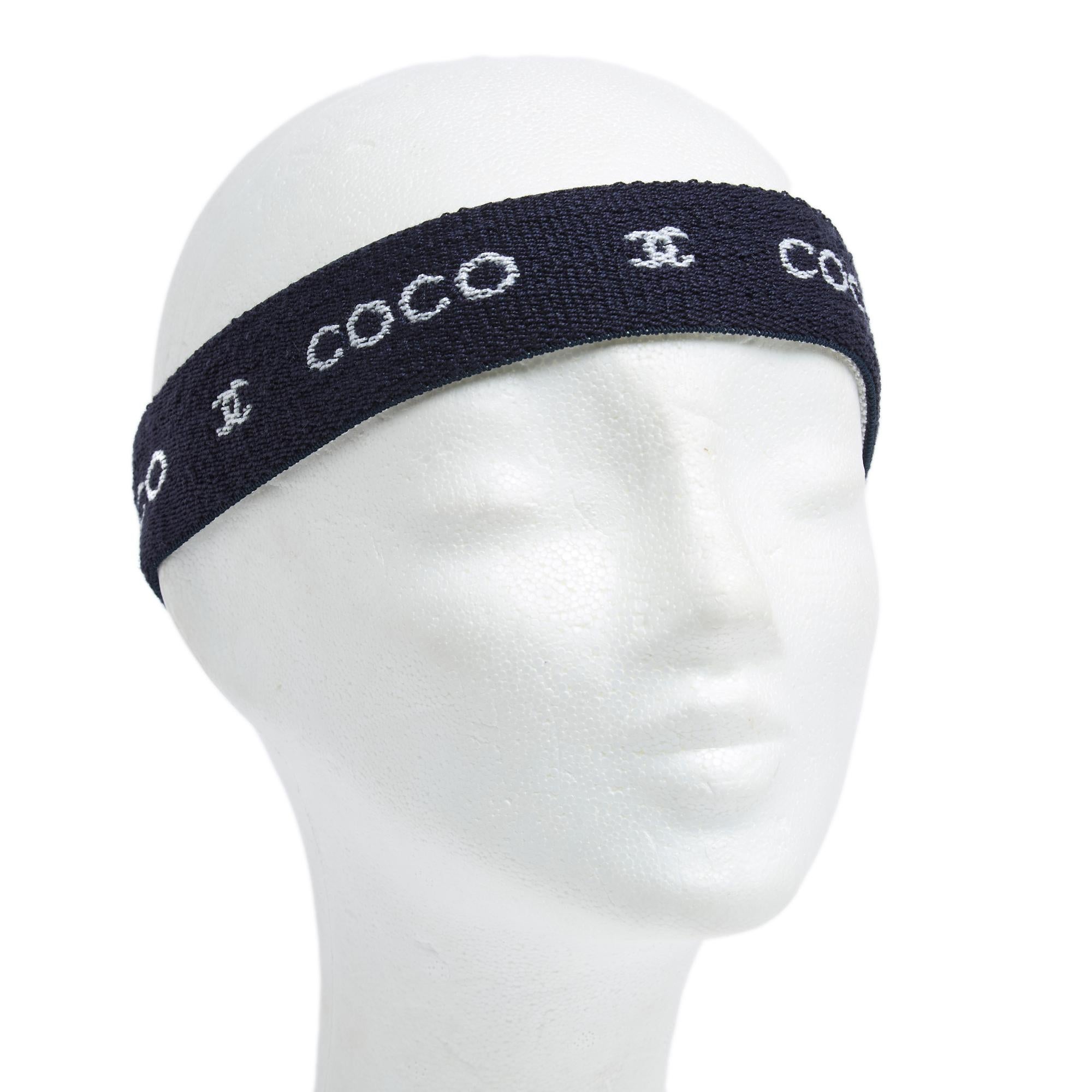 Black Chanel 2000s Ensemble Bandeau Bracelet Coco Headband Wristband Navy Set For Sale