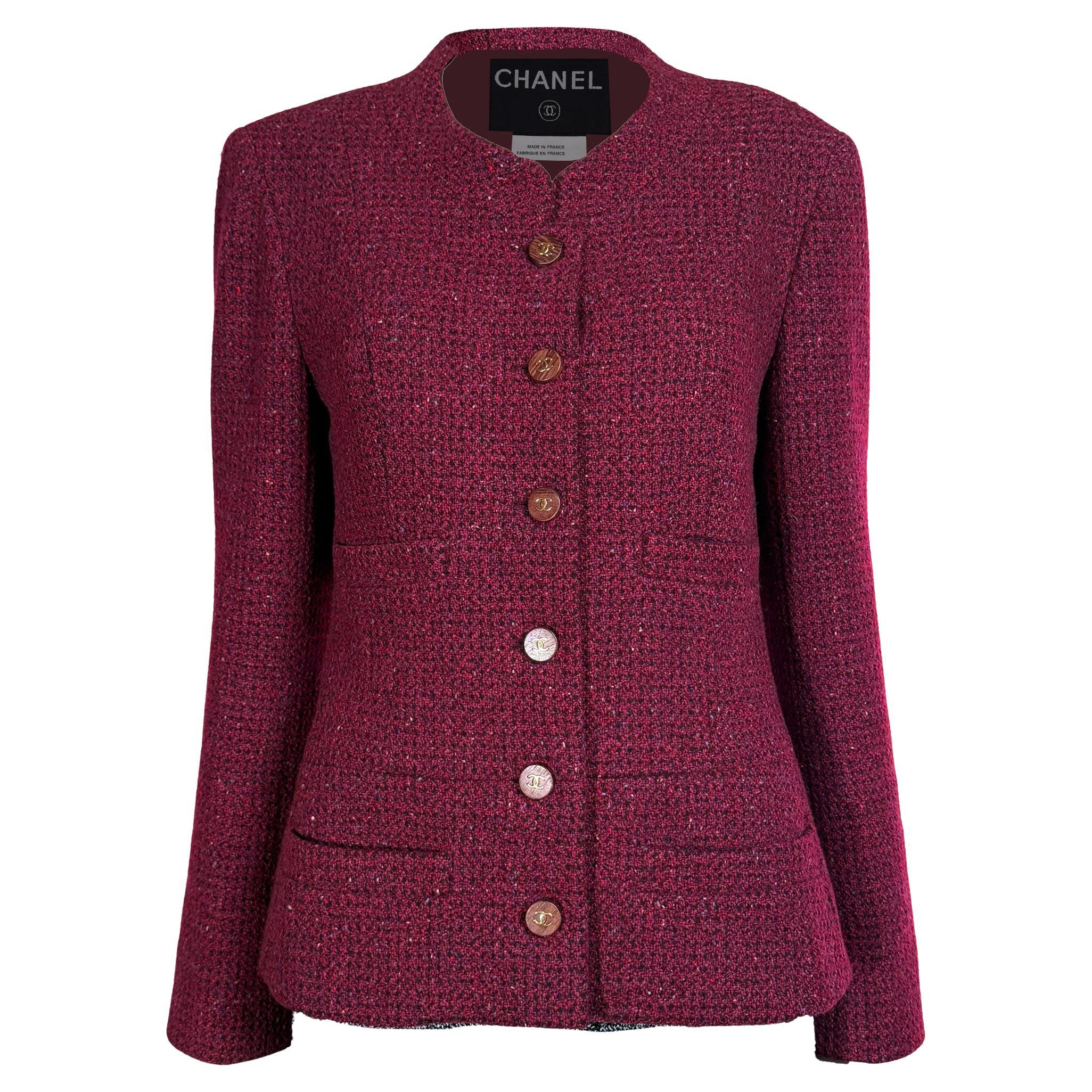 CHANEL 2000s Era Couture Relic Burgundy Tweed Jacket