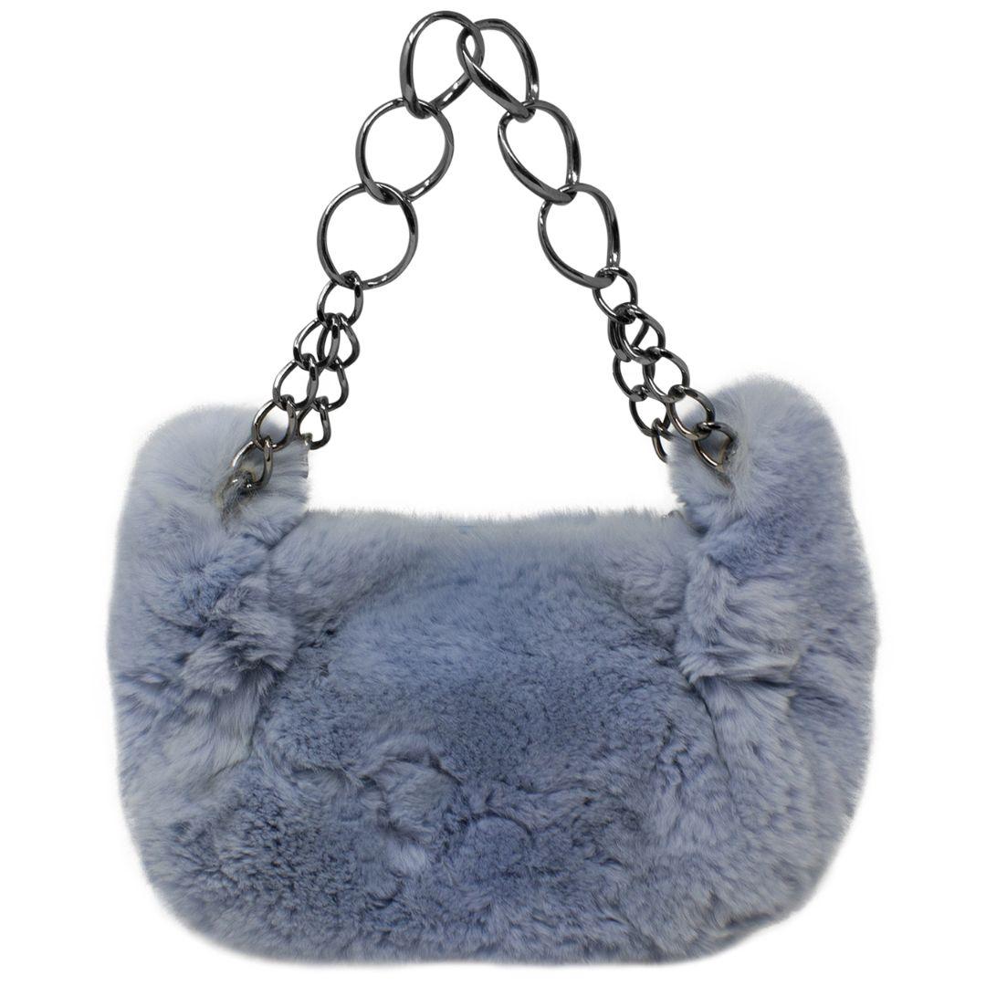 Chanel 2000s Ice Blue Furry Shoulder Bag In Excellent Condition In Atlanta, GA