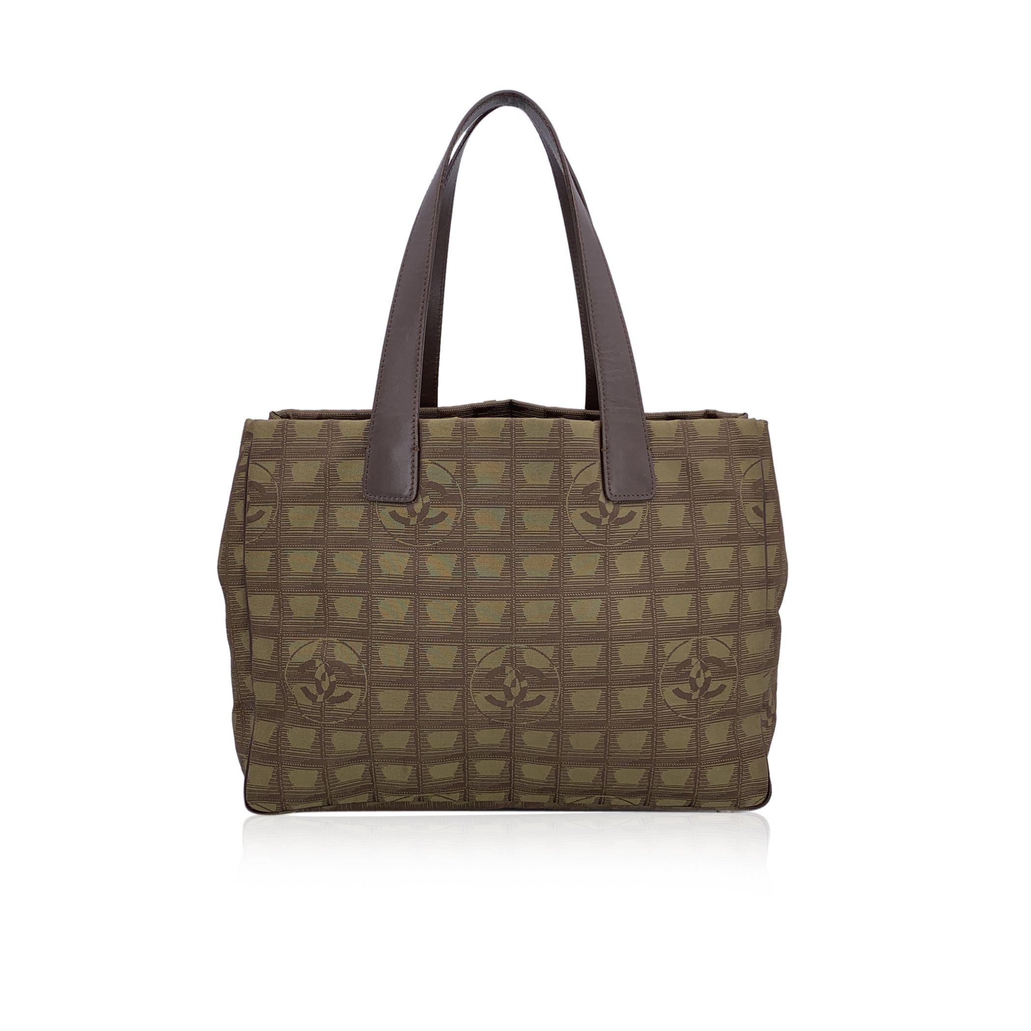 Brown Chanel 2000s Military Green Nylon New Travel Line Tote Shoulder Bag For Sale