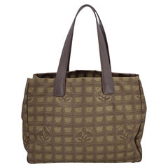 Chanel 2000s Military Green Nylon New Travel Line Tote Shoulder Bag