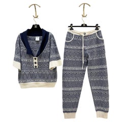 Chanel 2000s Navy Ivory Cashmere Knit Set Sz. FR 38 Women's Two-Piece