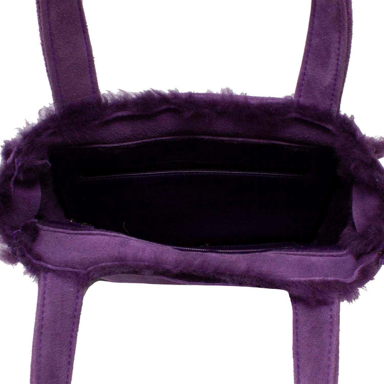 Chanel 2000s Purple Shearling Mini Logo Bag In Excellent Condition For Sale In Atlanta, GA