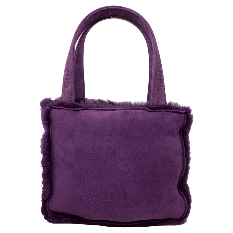 Chanel 2000s Purple Shearling Mini Logo Bag For Sale at 1stDibs