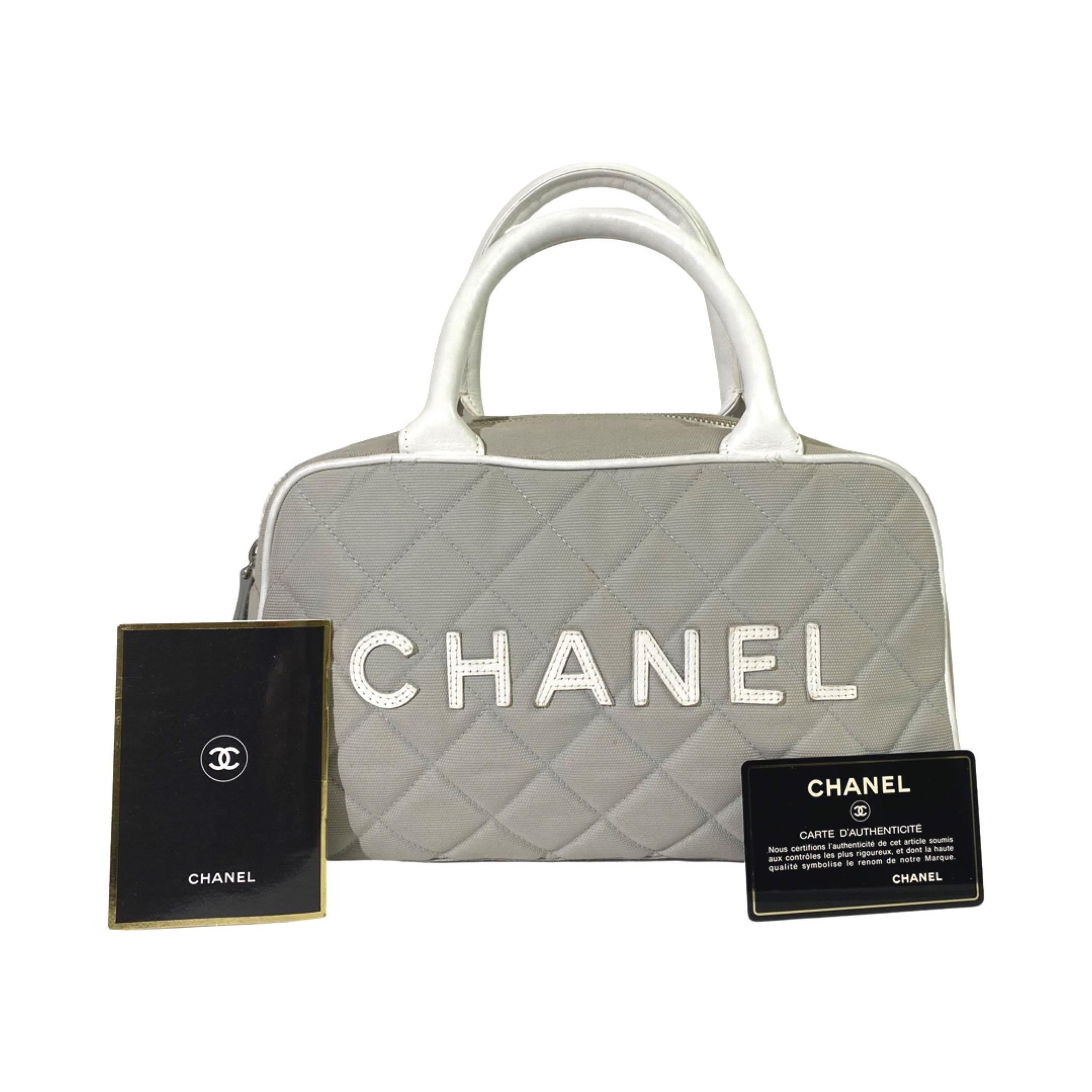 Chanel 2000s Sport Gray Quilted Canvas Mini Handbag In Good Condition For Sale In Los Angeles, CA