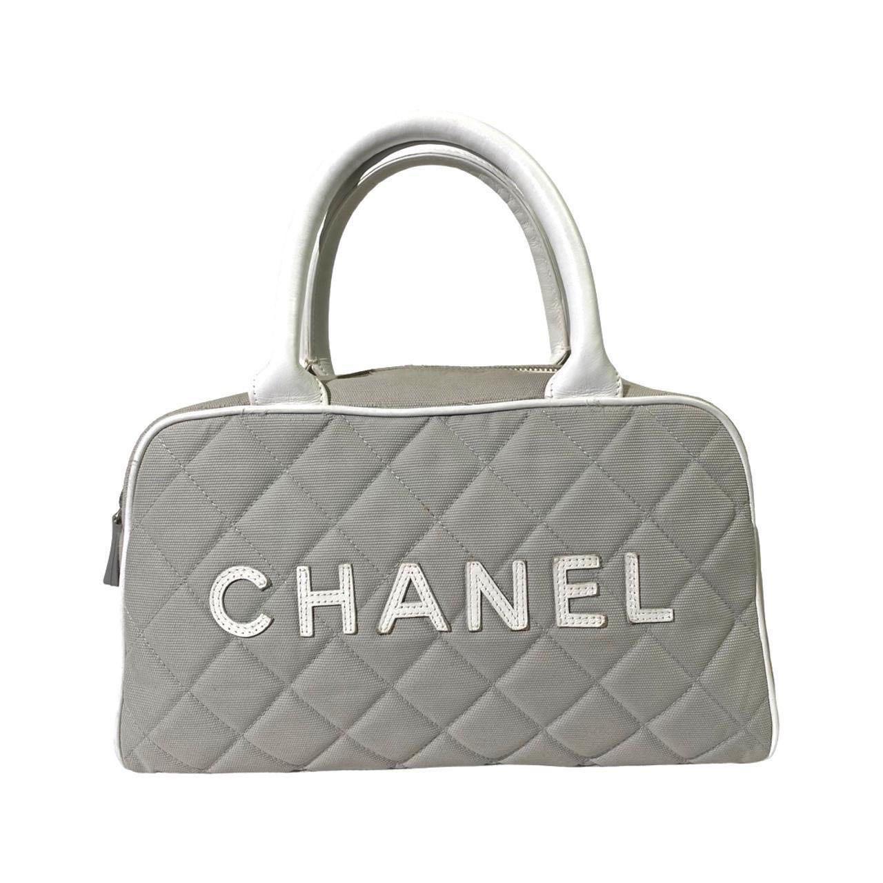 Chanel 2000s Sport Gray Quilted Canvas Mini Handbag For Sale 3