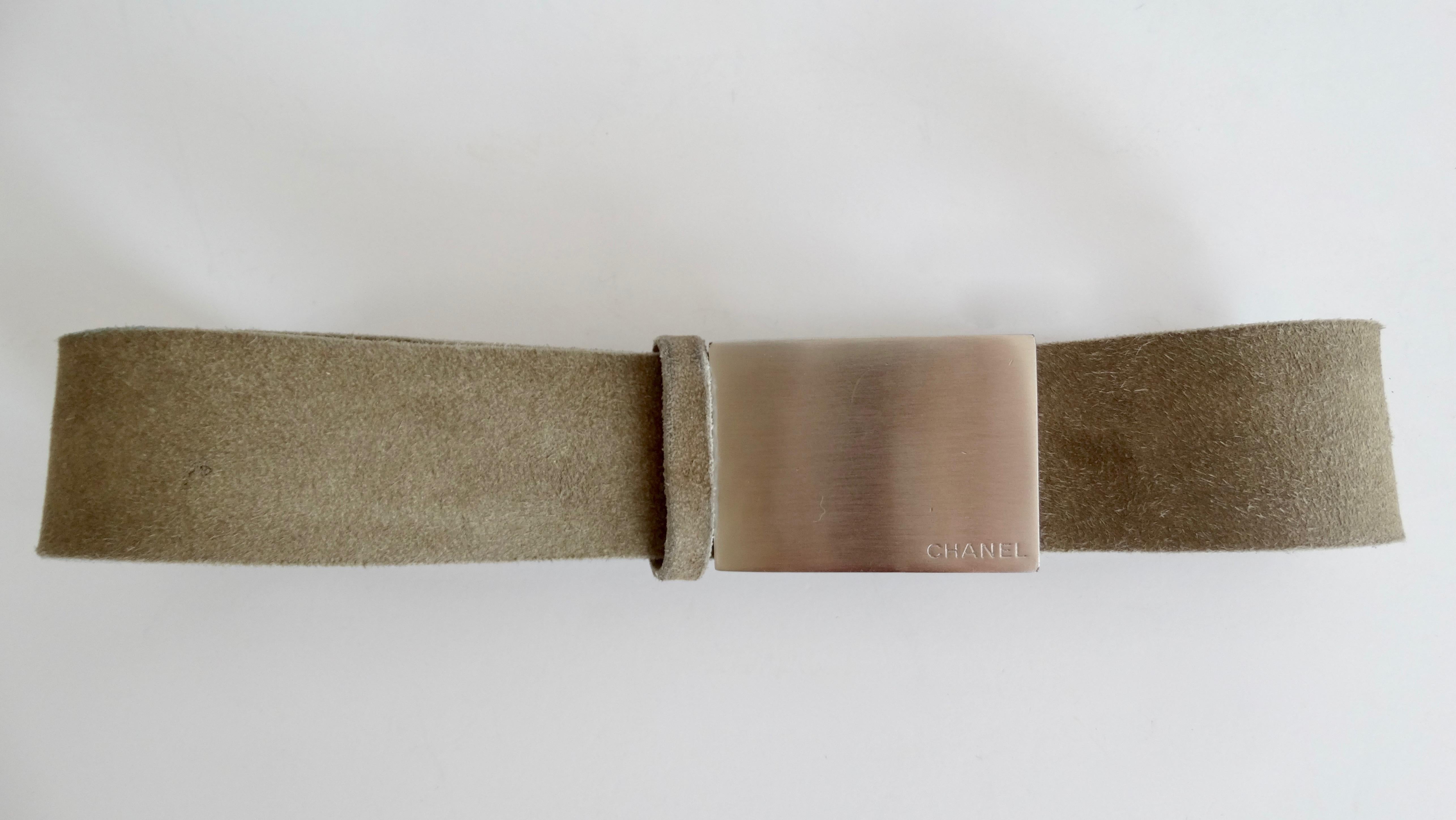 Gray Chanel 2000s Suede Belt With Metal Buckle 