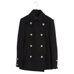 Chanel 2000er Jahre Weste Caban FR36 Schwarzer Baumwoll-Tweed-Erbsenmantel UK8 US6
