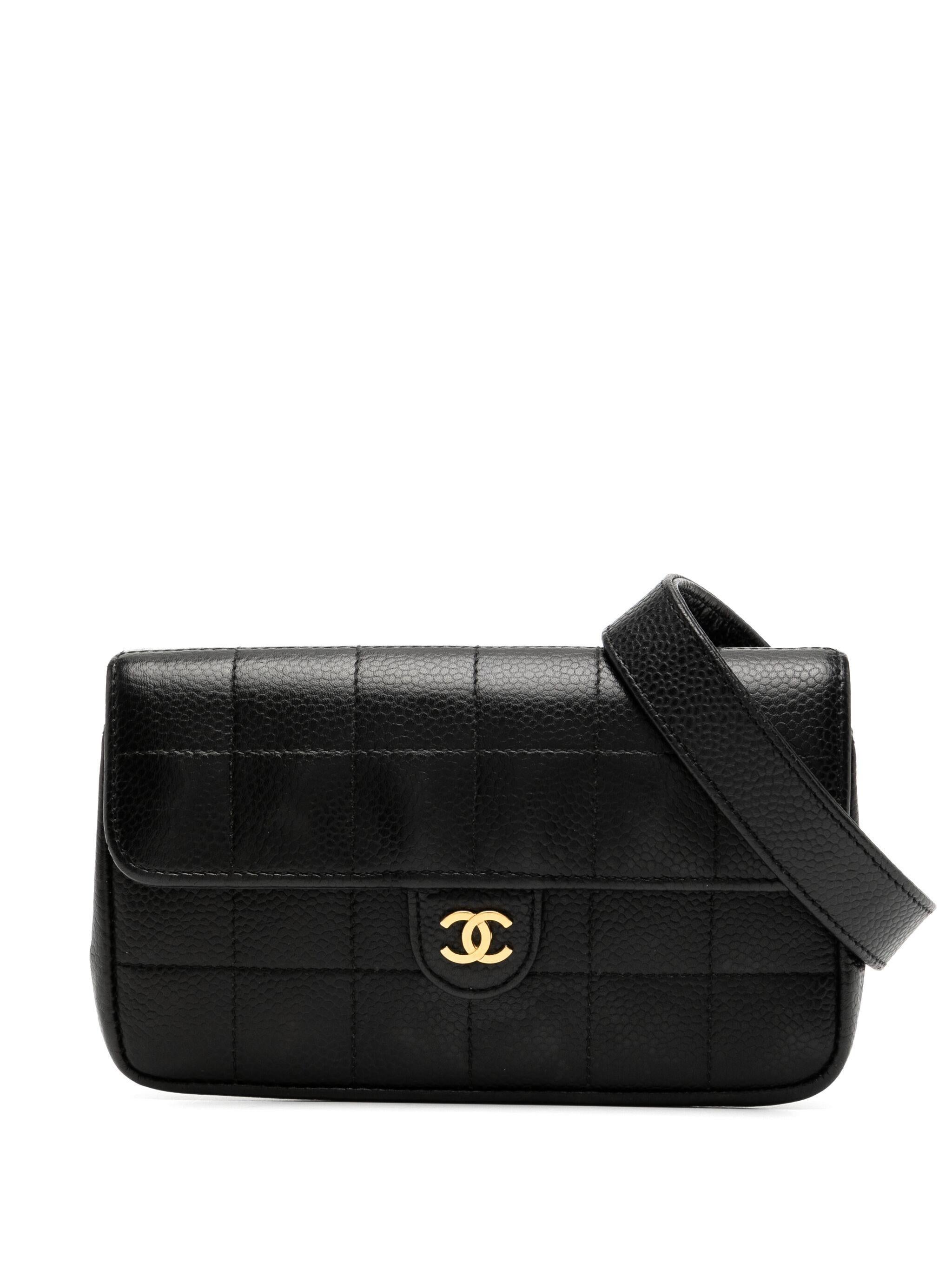 Black Chanel 2000's Vintage Square Quilted Caviar Fanny Pack Belt Waist Bag For Sale