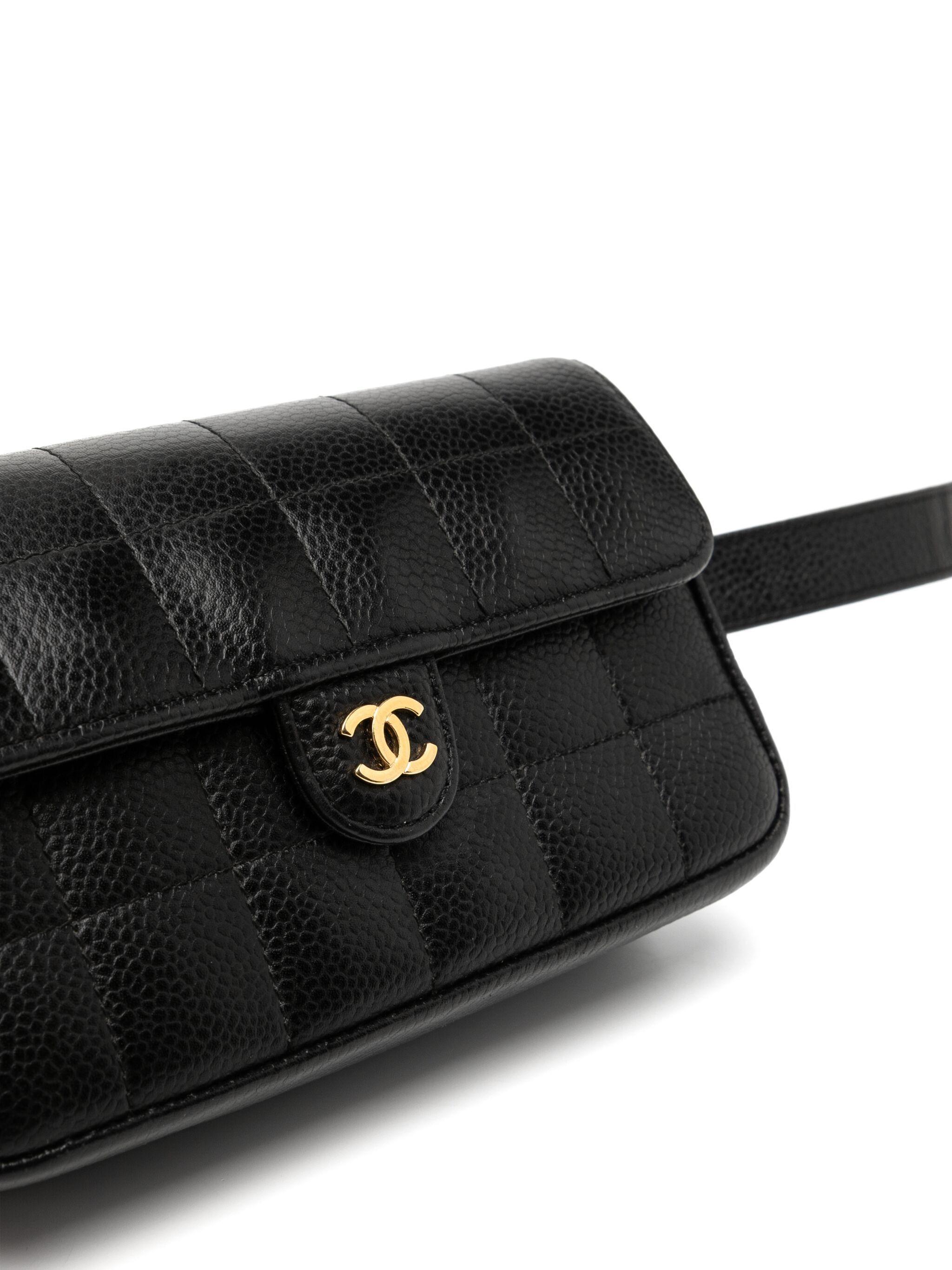 Women's Chanel 2000's Vintage Square Quilted Caviar Fanny Pack Belt Waist Bag For Sale