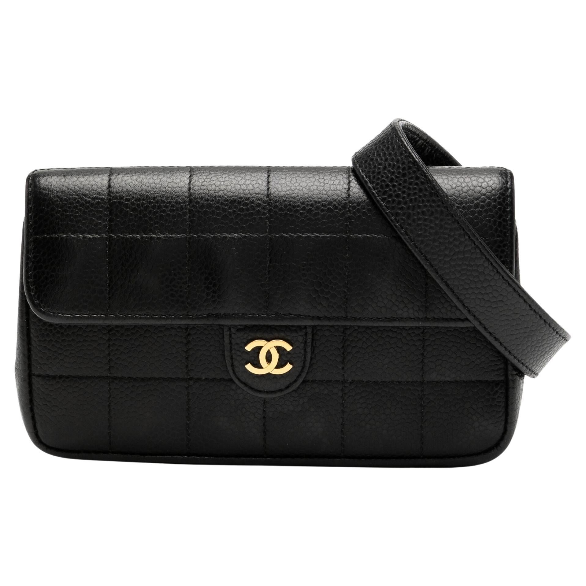 Chanel 2000's Vintage Square Quilted Caviar Fanny Pack Belt Waist Bag For Sale