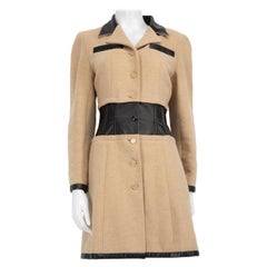 Chanel 2001 Beige Camel Hair Leather Trim Coat Size M