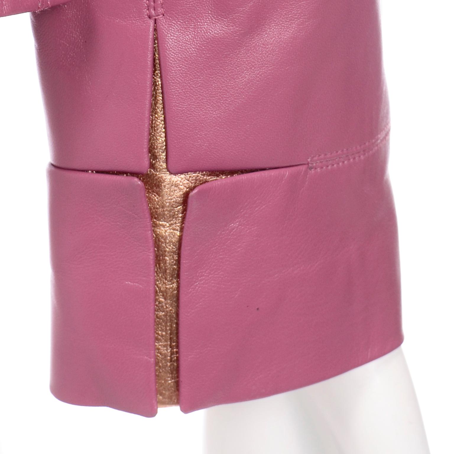Chanel 2001 Cruise Pink Collarless Lambskin Leather Jacket W Gold Star Cutouts 3