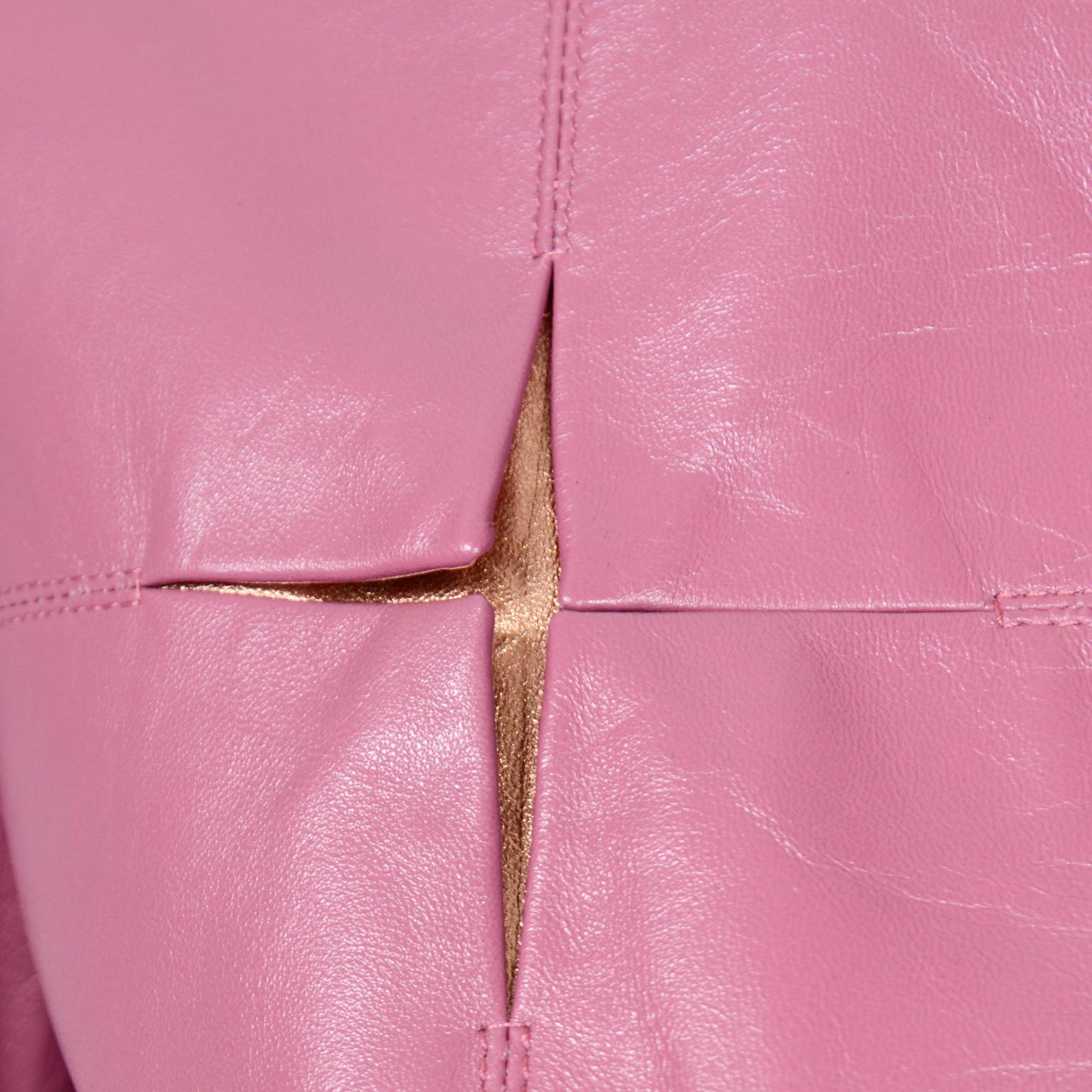 Chanel 2001 Cruise Pink Collarless Lambskin Leather Jacket W Gold Star Cutouts 5