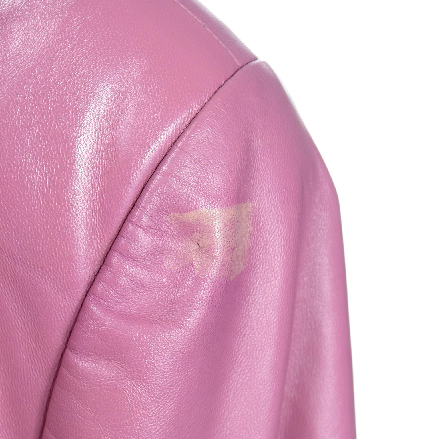 Chanel 2001 Cruise Pink Collarless Lambskin Leather Jacket W Gold Star Cutouts 10