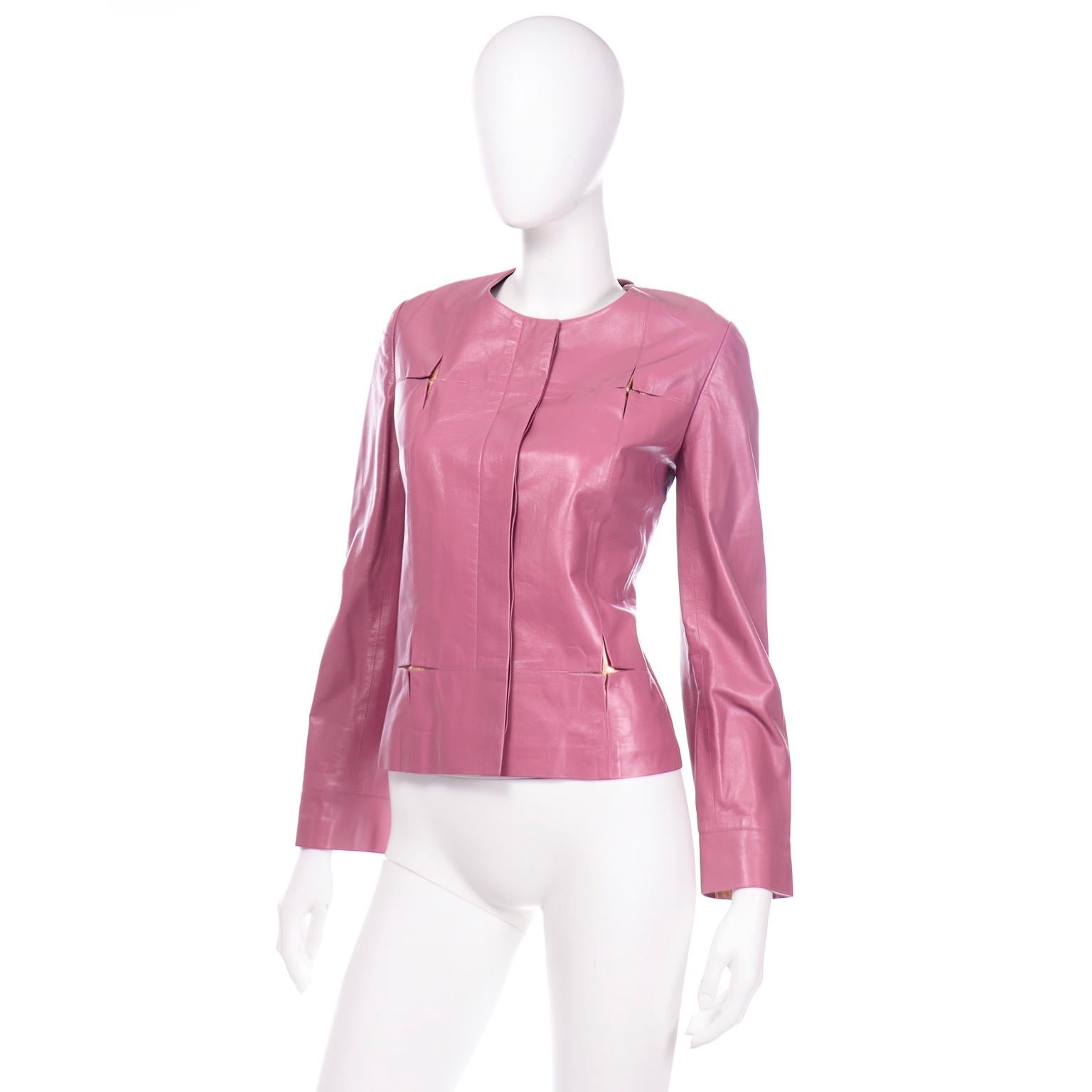 leather jacket with pink bows