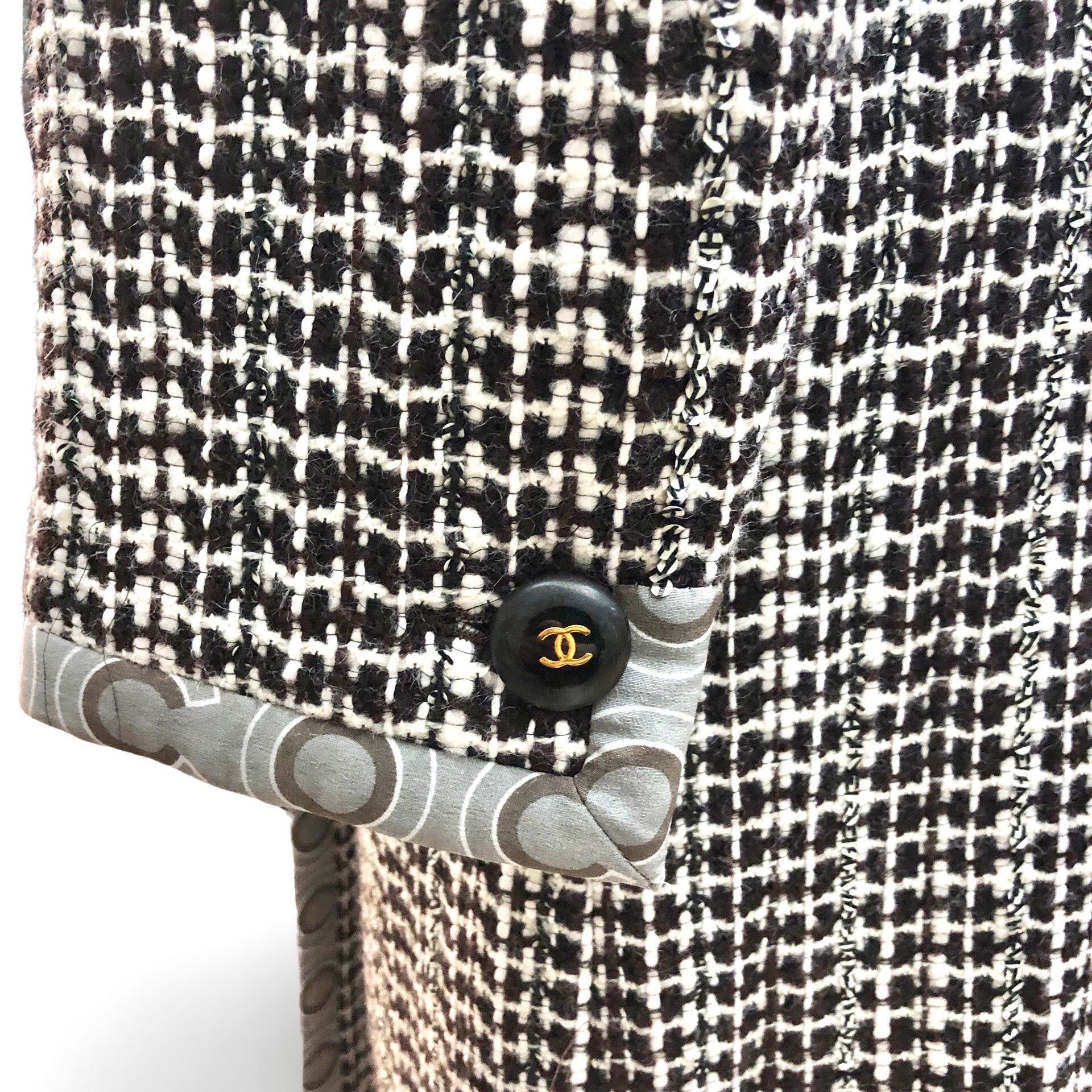 Chanel 2001 F/W Creme/Braun Tweed Langer Mantel (Grau) im Angebot