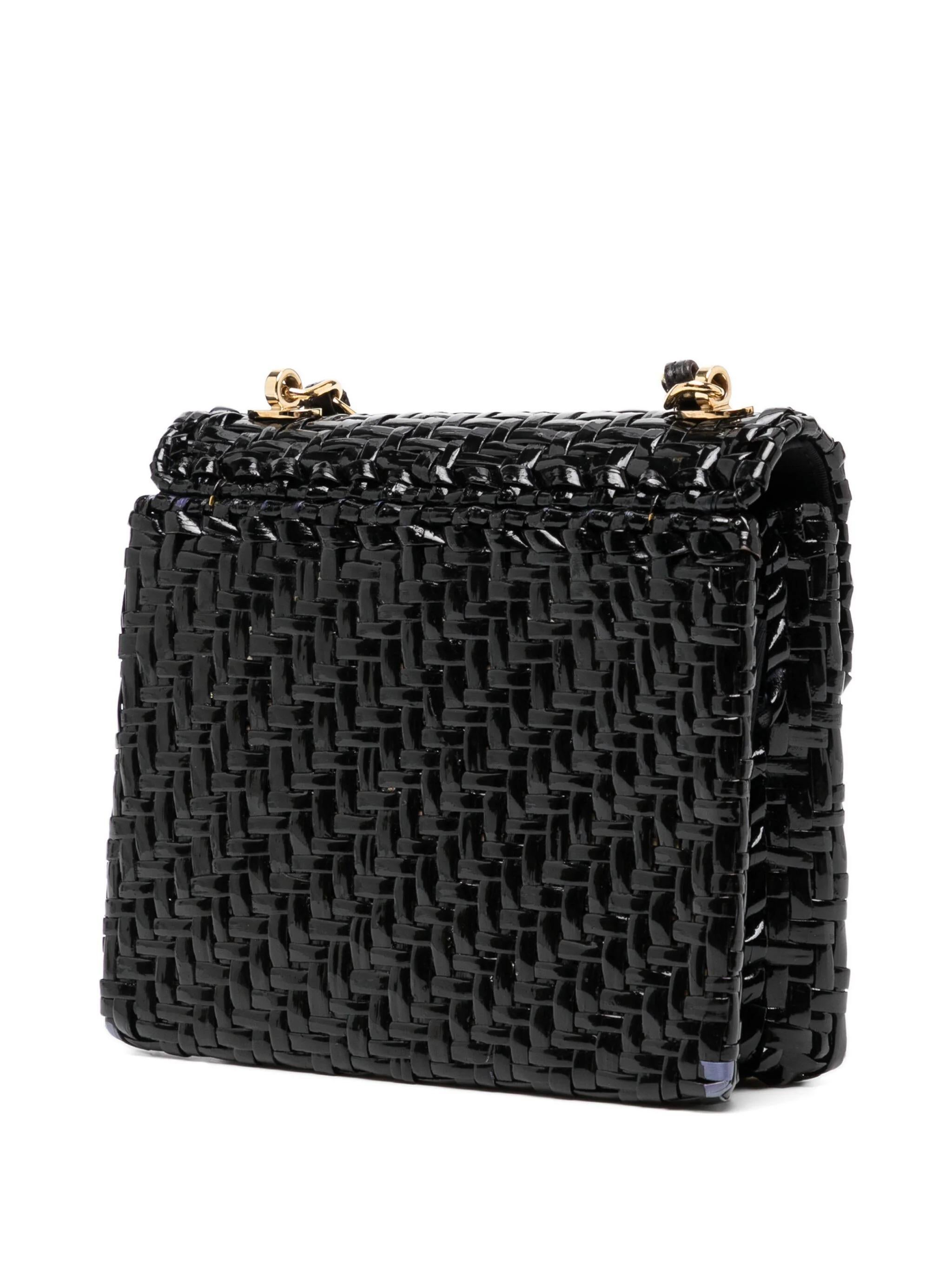 Chanel 2001 Flap Vintage Mini Wicker Raffia Classic Black Rattan Cross Body Bag For Sale 1