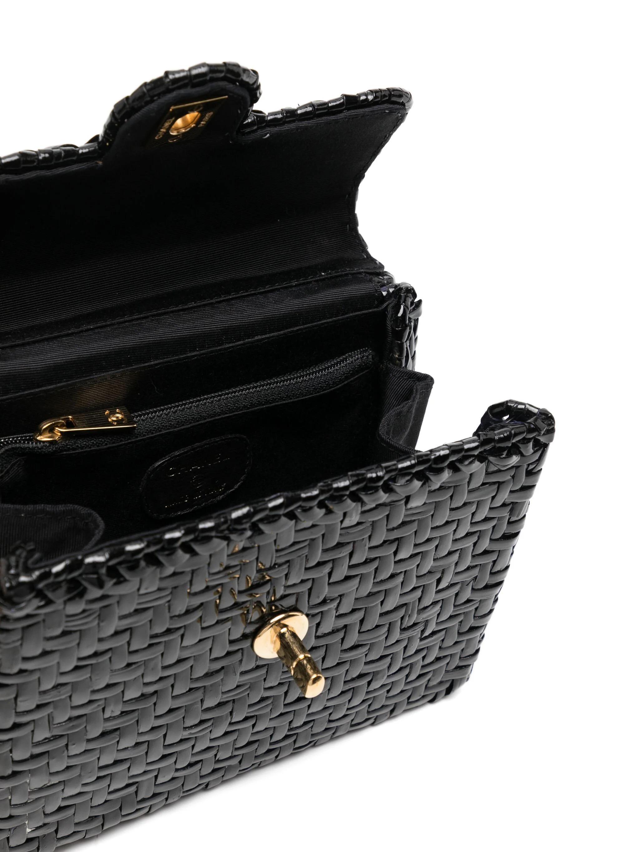 Chanel 2001 Flap Vintage Mini Wicker Raffia Classic Black Rattan Cross Body Bag For Sale 2
