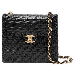 Chanel 2001 Flap Vintage Mini Wicker Raffia Classic Black Rattan Cross Body Bag