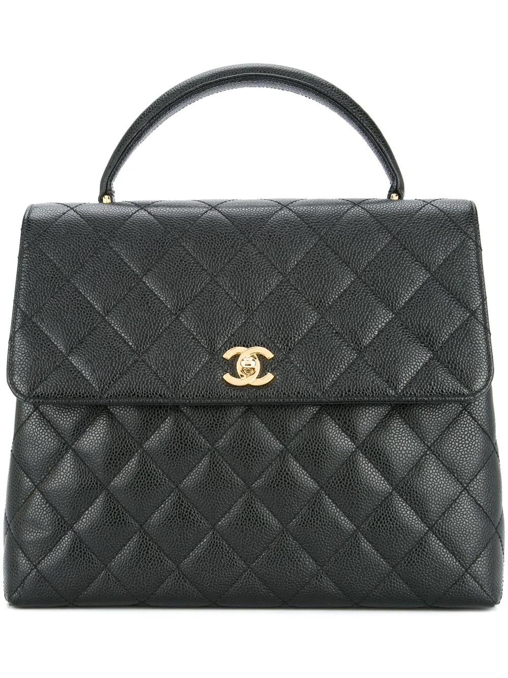 Black Chanel 2001 Jumbo Vintage Caviar Quilted Satchel Top Handle Kelly Flap Bag Gold For Sale