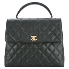 Chanel 2001 Jumbo Vintage Caviar Quilted Satchel Top Handle Kelly Flap Bag Gold
