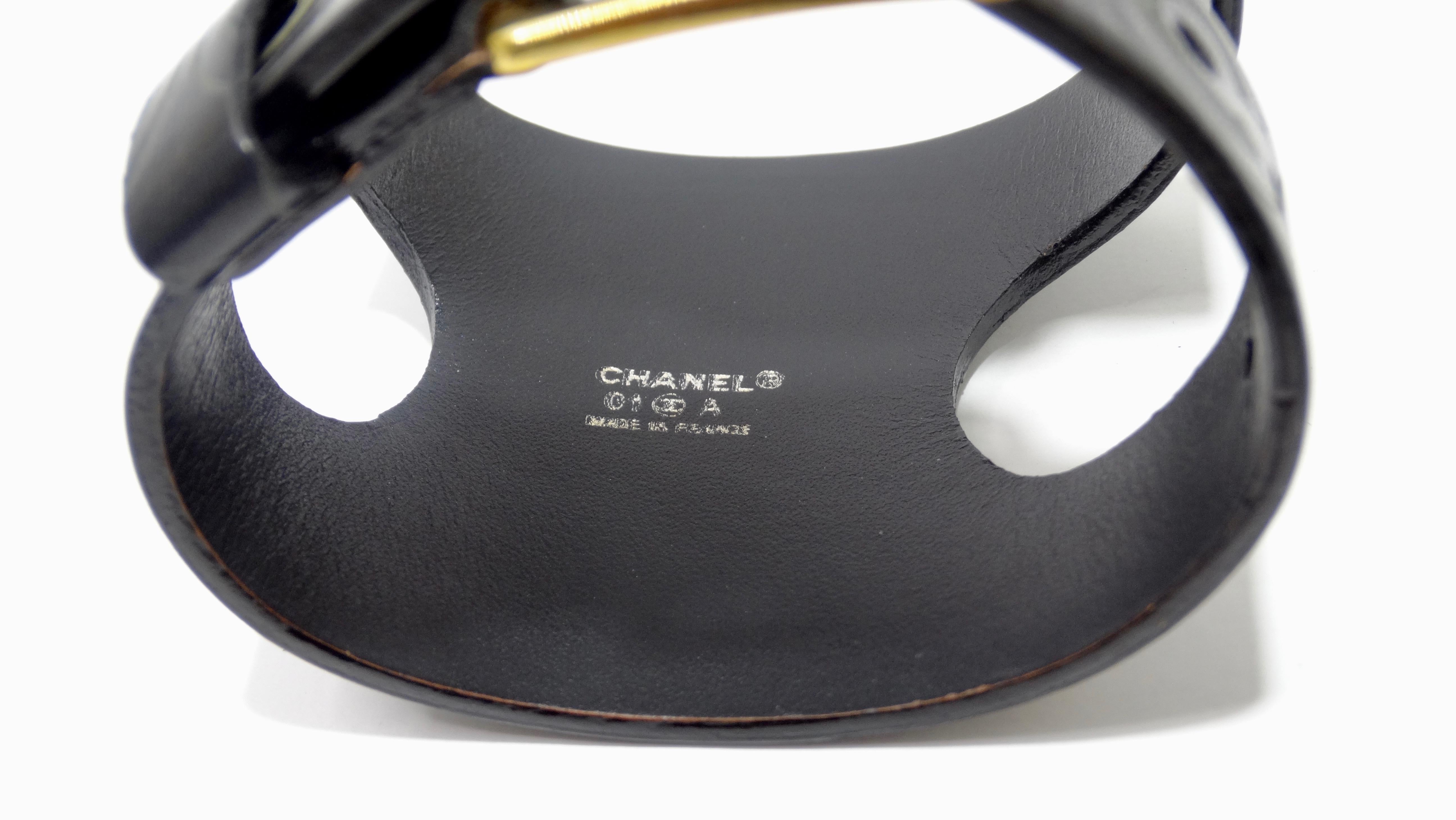 Chanel 2001 Leather 'Coco' Cuff In Good Condition For Sale In Scottsdale, AZ