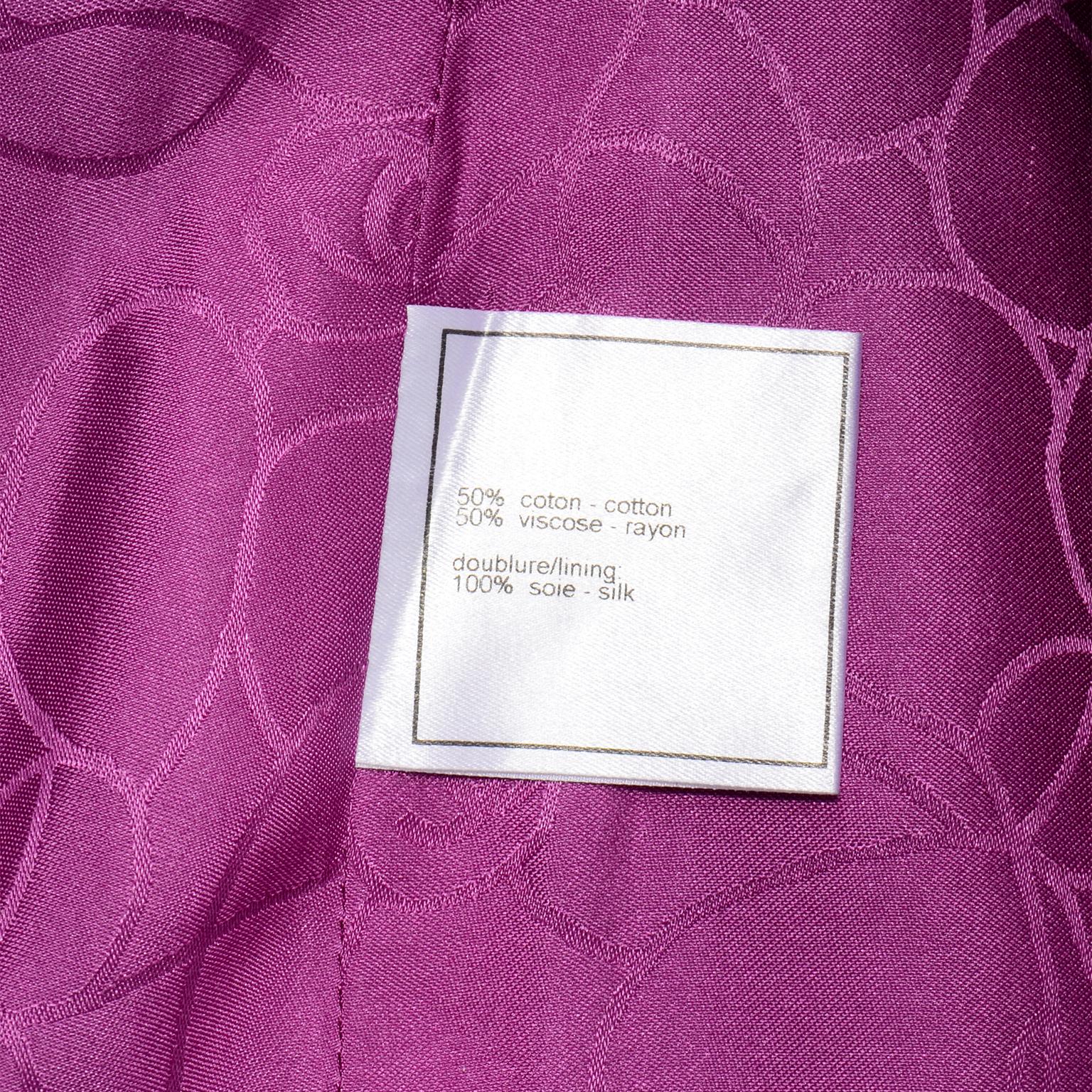 Chanel 2001 Magenta Purple Metallic Cropped Jacket w Asymmetrical Zipper For Sale 5