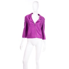 Chanel 2001 Magenta Purple Metallic Cropped Jacket w Asymmetrical Zipper
