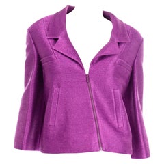 Chanel 2001 Magenta Purple Metallic Cropped Jacket w Asymmetrical Zipper