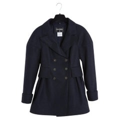 Chanel 2001 Manteau Caban FR36 Navy Felted Wool Peacoat UK8 US6 Pristine