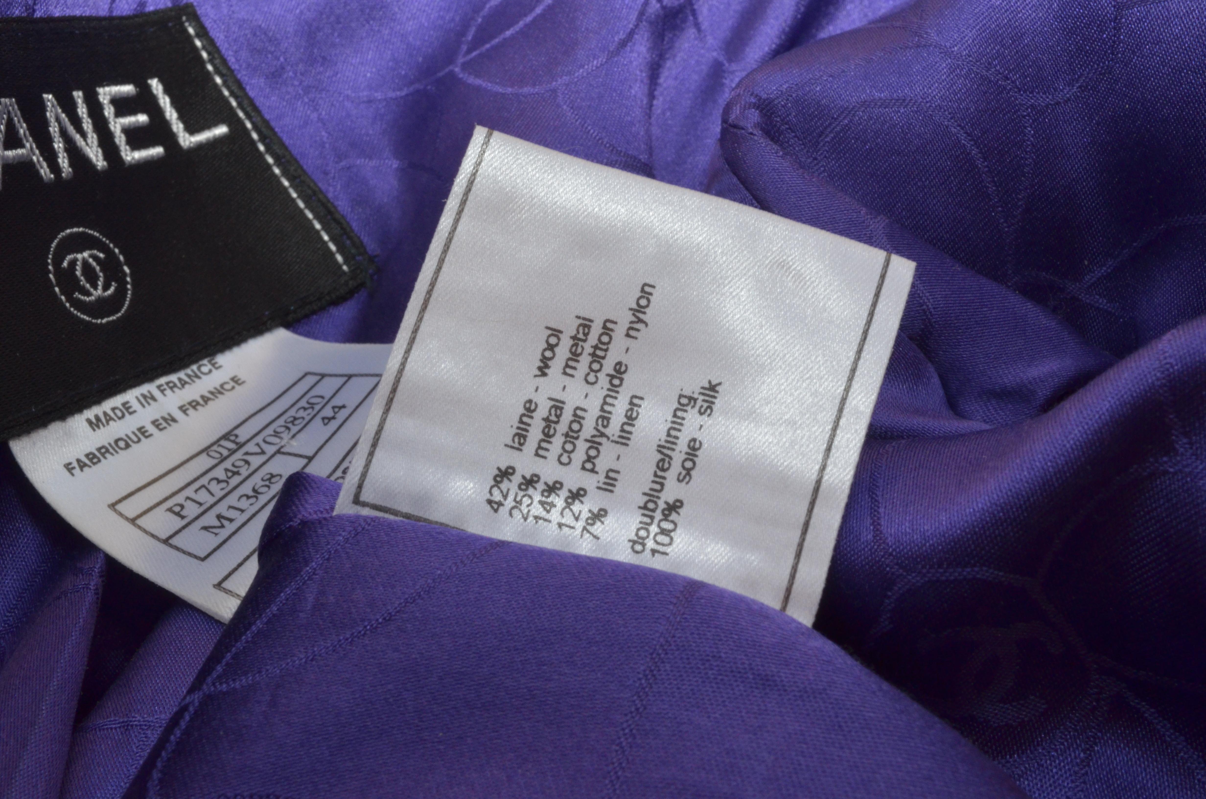 Chanel 2001 P Purple Tweed Knit Jacket For Sale 1