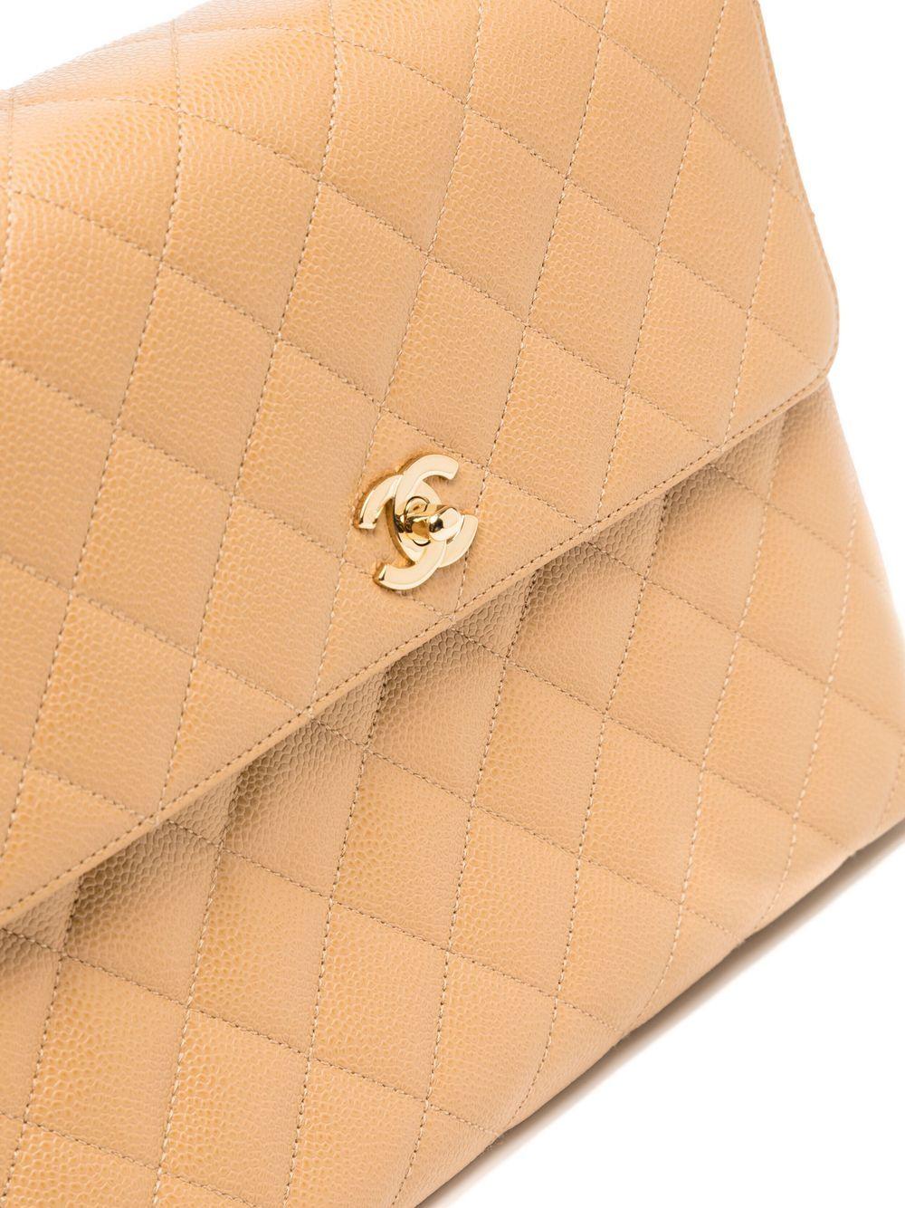 Orange Chanel 2001 Rare Vintage Kelly Top Handle Beige Quilted Caviar Classic Flap Bag  For Sale