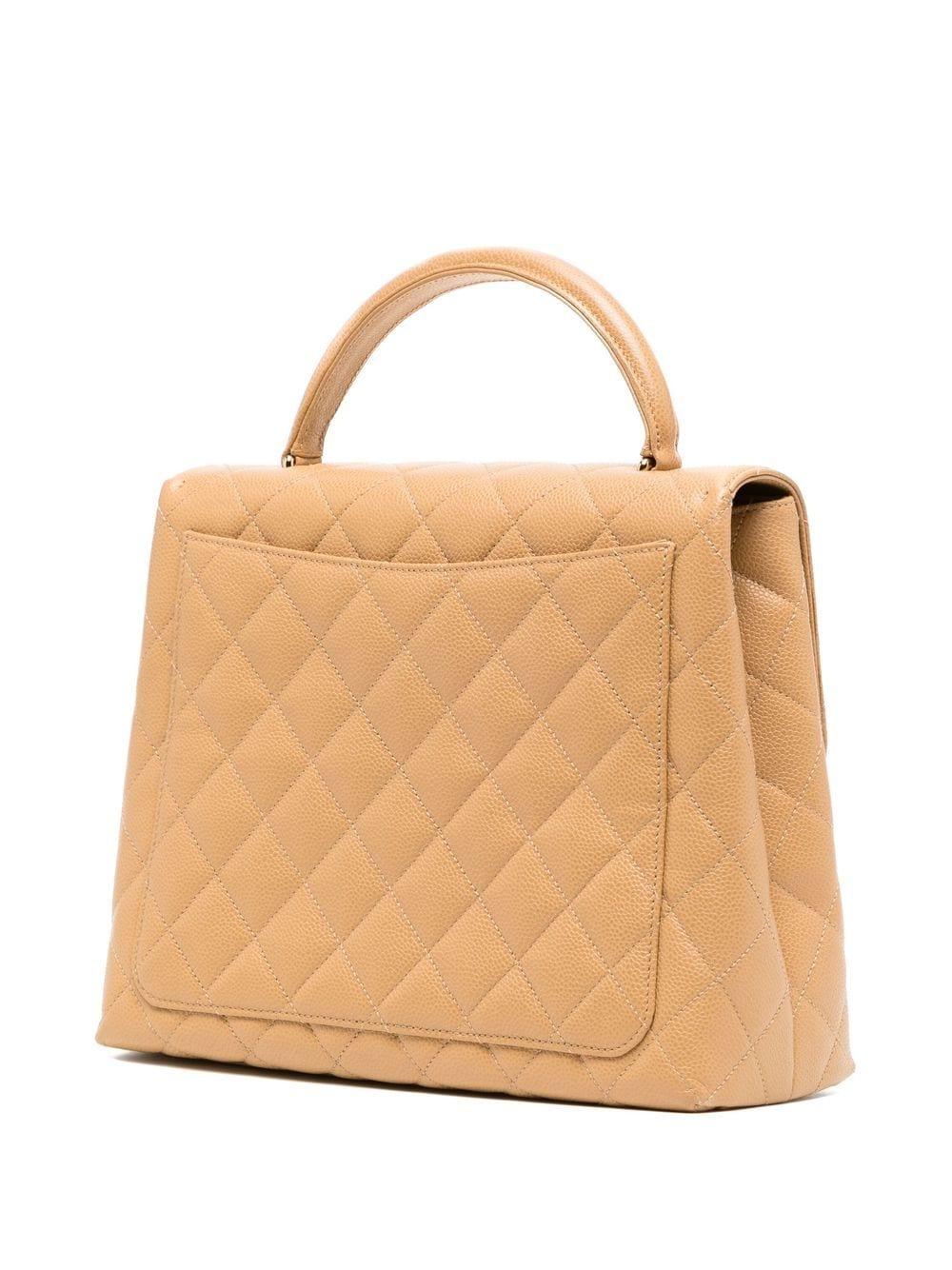 Women's or Men's Chanel 2001 Rare Vintage Kelly Top Handle Beige Quilted Caviar Classic Flap Bag  For Sale