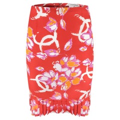 Chanel 2001 Red CC Skirt with Pleated Hem
