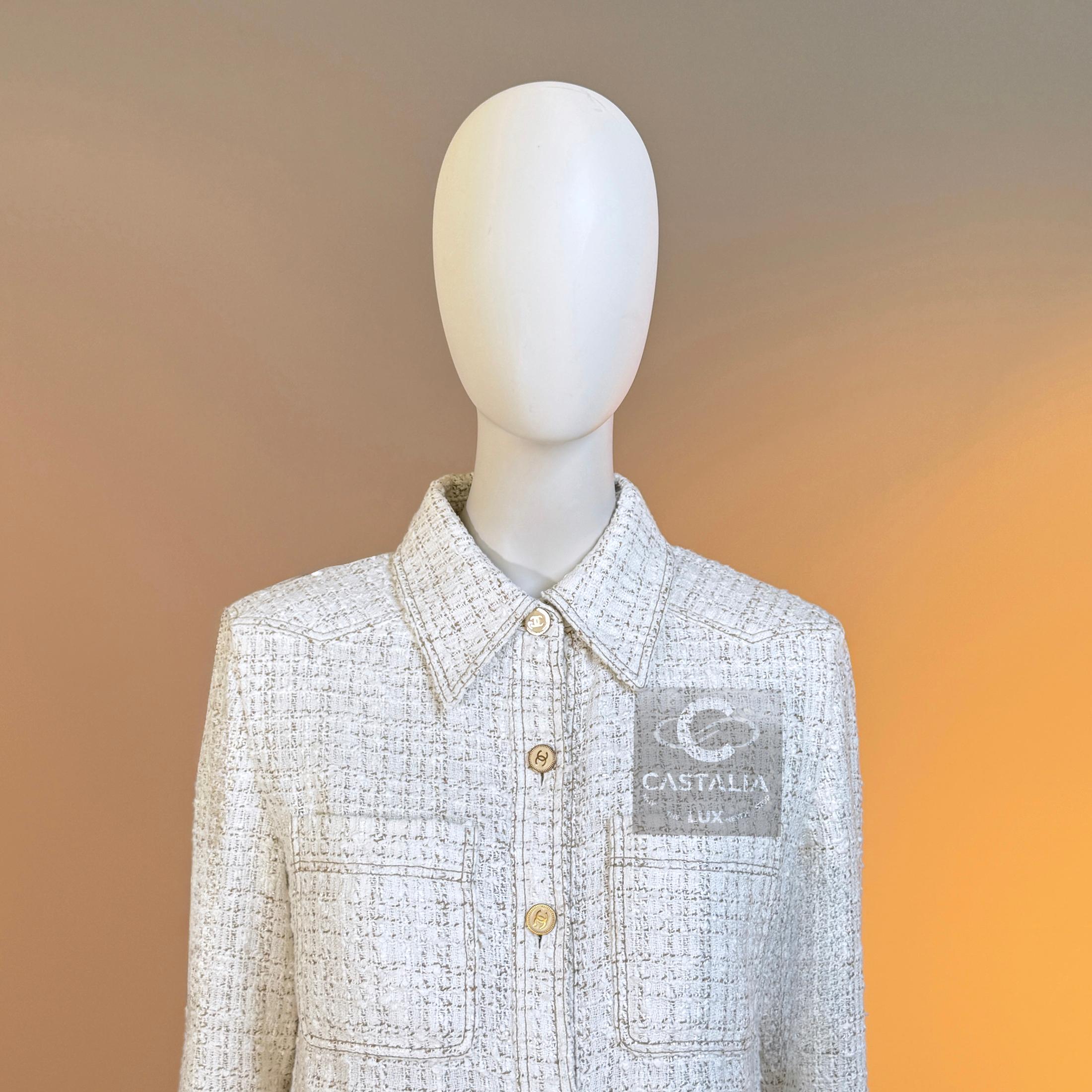 Cc Button CHANEL 2001 Runway Ecru Tweed Suit with CC Buttons 38 FR For Sale at ...