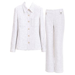 Chanel 2001 Runway Costume en tweed écru avec boutons CC 38 FR