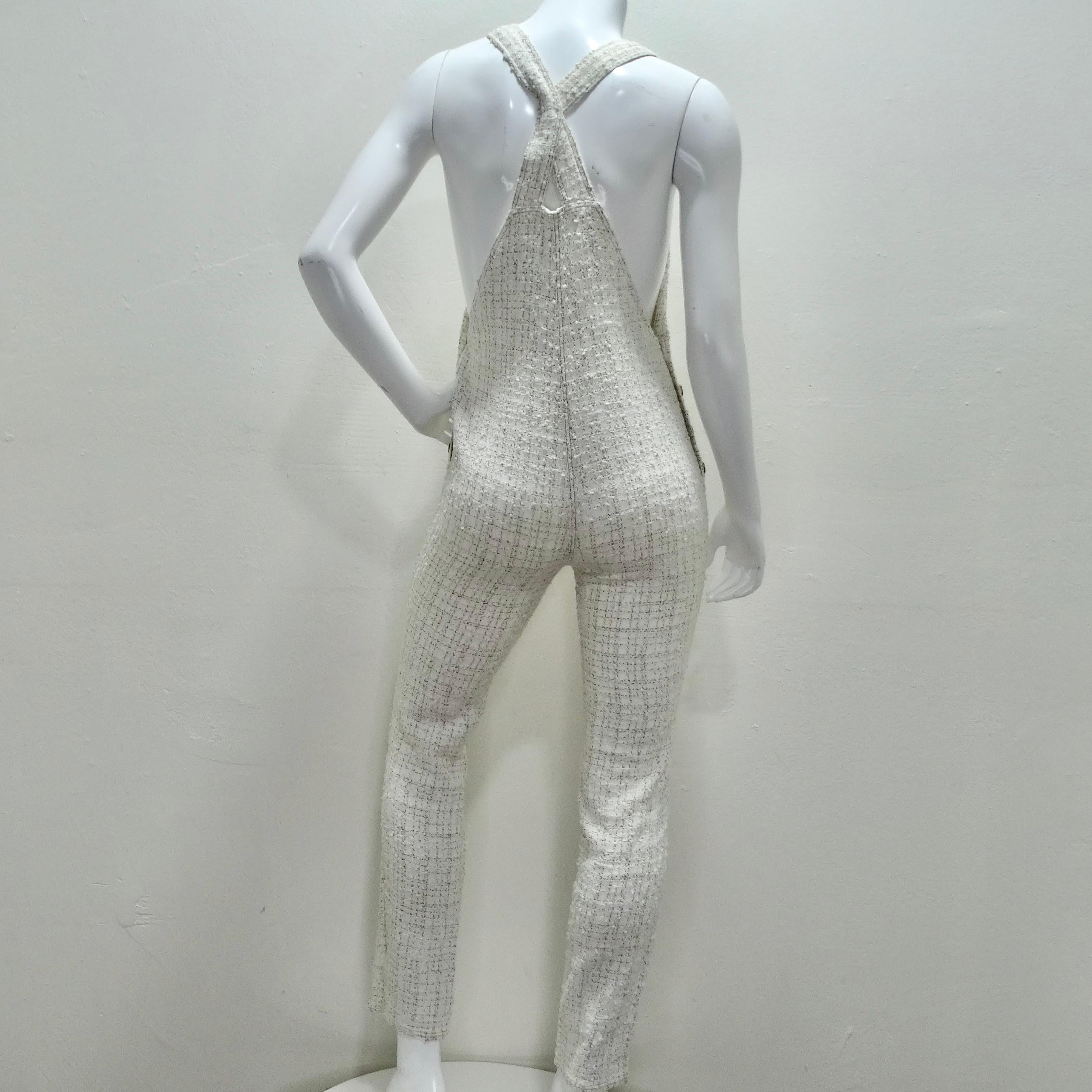 Chanel 2001 Runway Tweed Overall Jumpsuit For Sale 5
