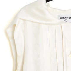 Chanel 2001 Top écru capuche FR42 Camelia Seide Satin Kapuzenbluse UK14 US12