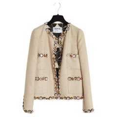 Chanel 2001 Veste Paillettes FR36 Ecru Beige Wool Sequins Jacket UK8 US6
