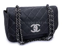 Chanel 2001 Vintage Black Caviar Curved Jumbo Classic Flap Bag RHW 68338