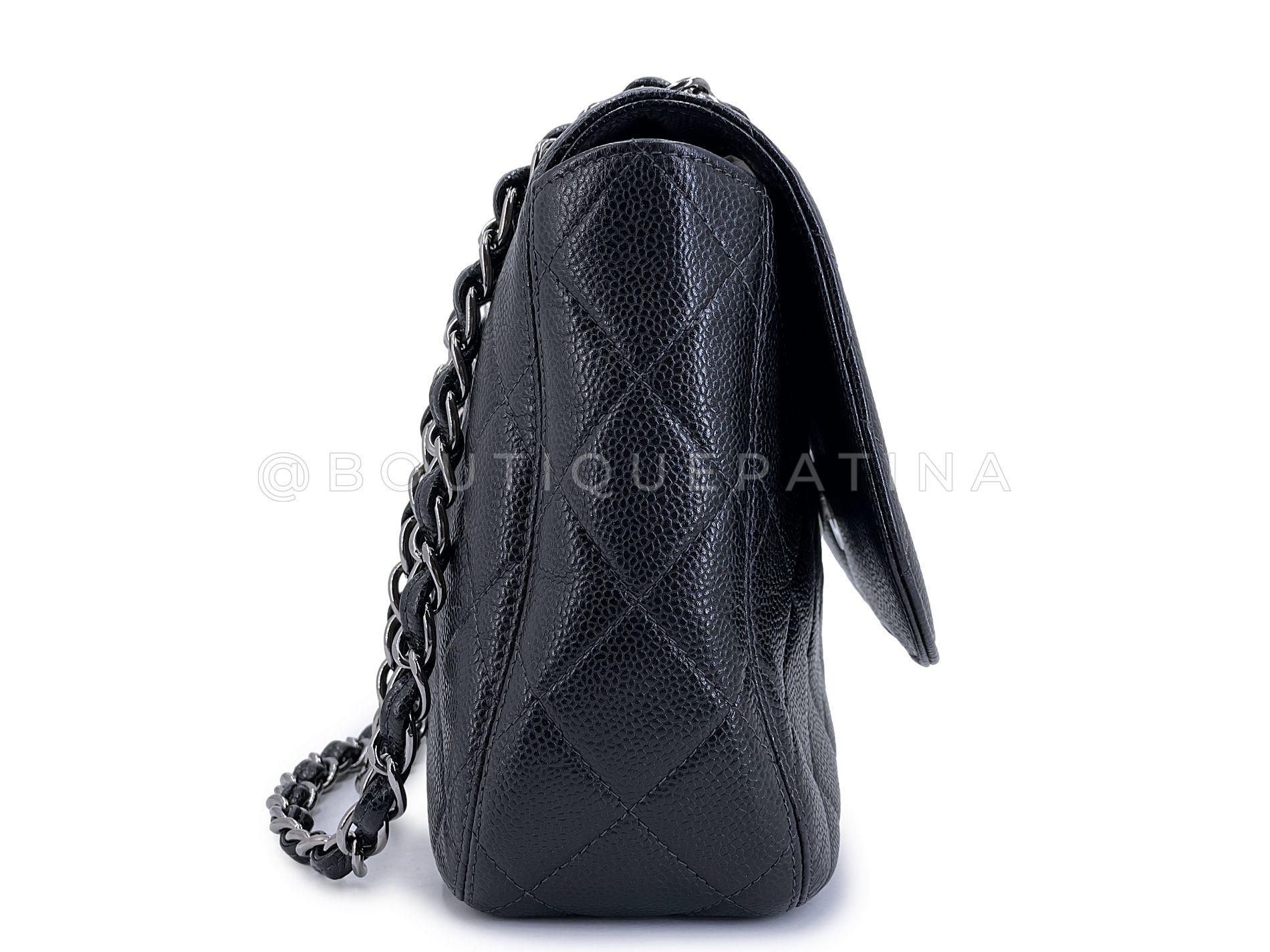 Women's Chanel 2001 Vintage Black Caviar Curved Jumbo Classic Flap Bag RHW 68338 For Sale