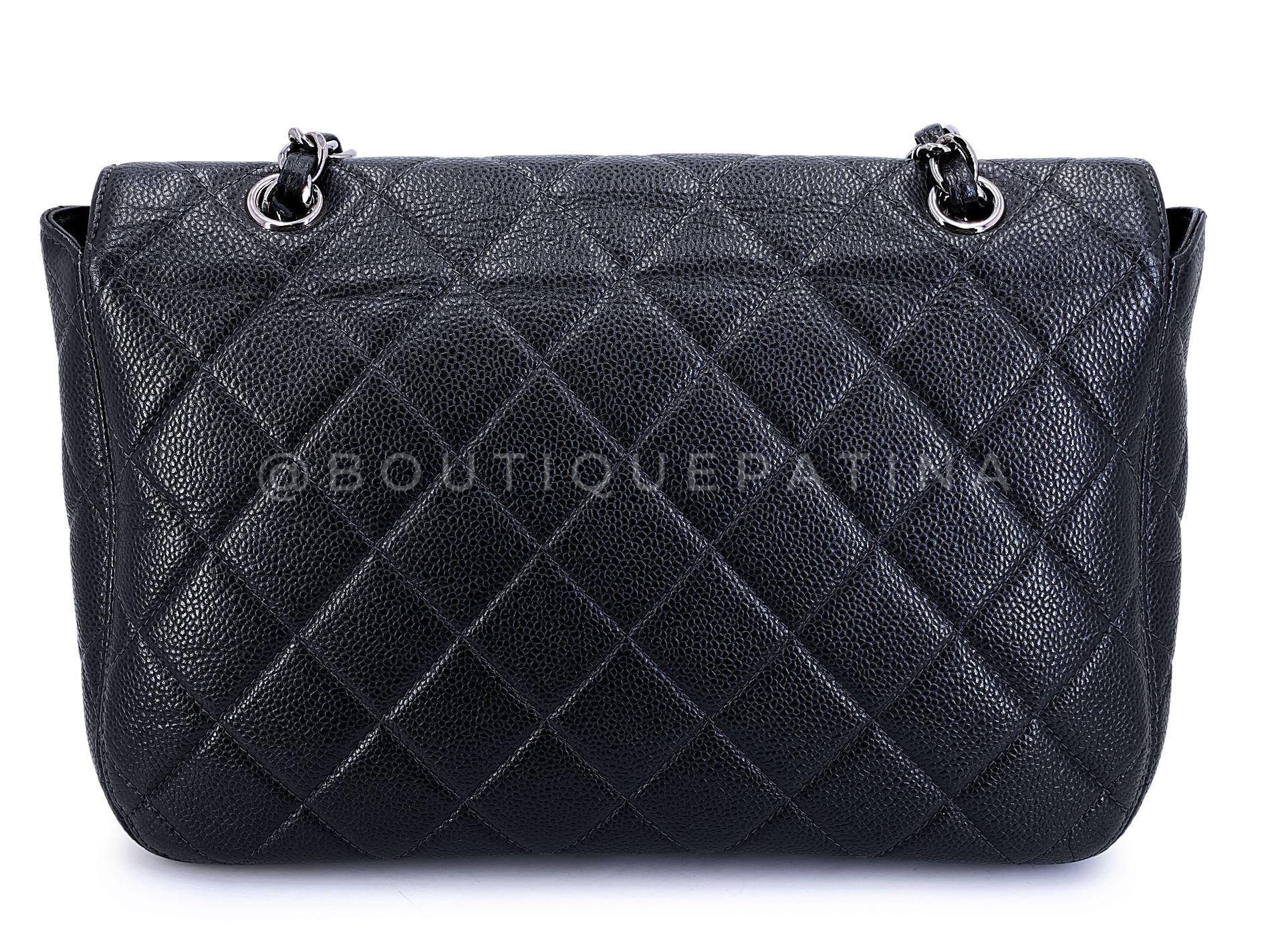 Chanel 2001 Vintage Black Caviar Curved Jumbo Classic Flap Bag RHW 68338 For Sale 1
