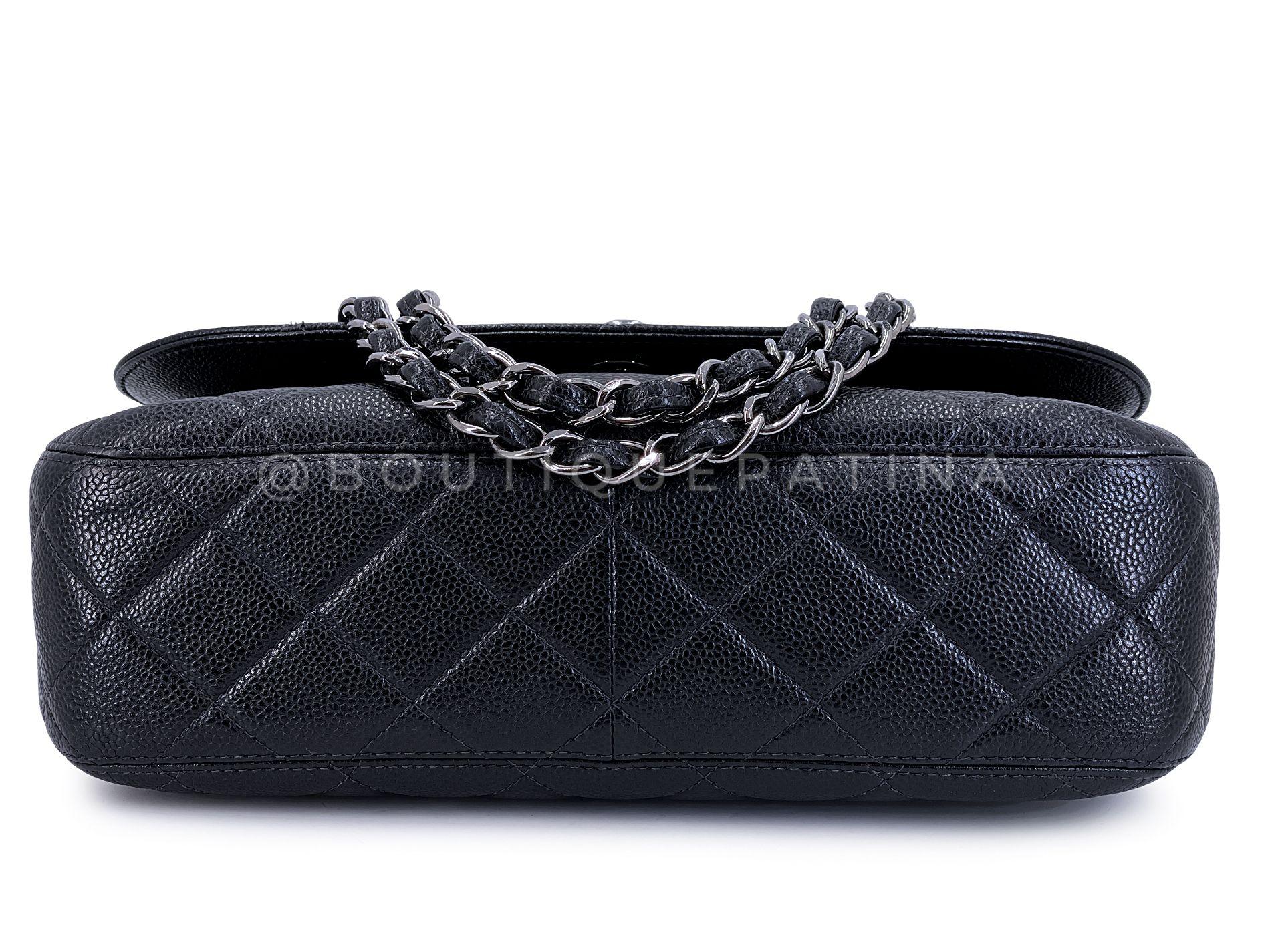 Chanel 2001 Vintage Black Caviar Curved Jumbo Classic Flap Bag RHW 68338 For Sale 2
