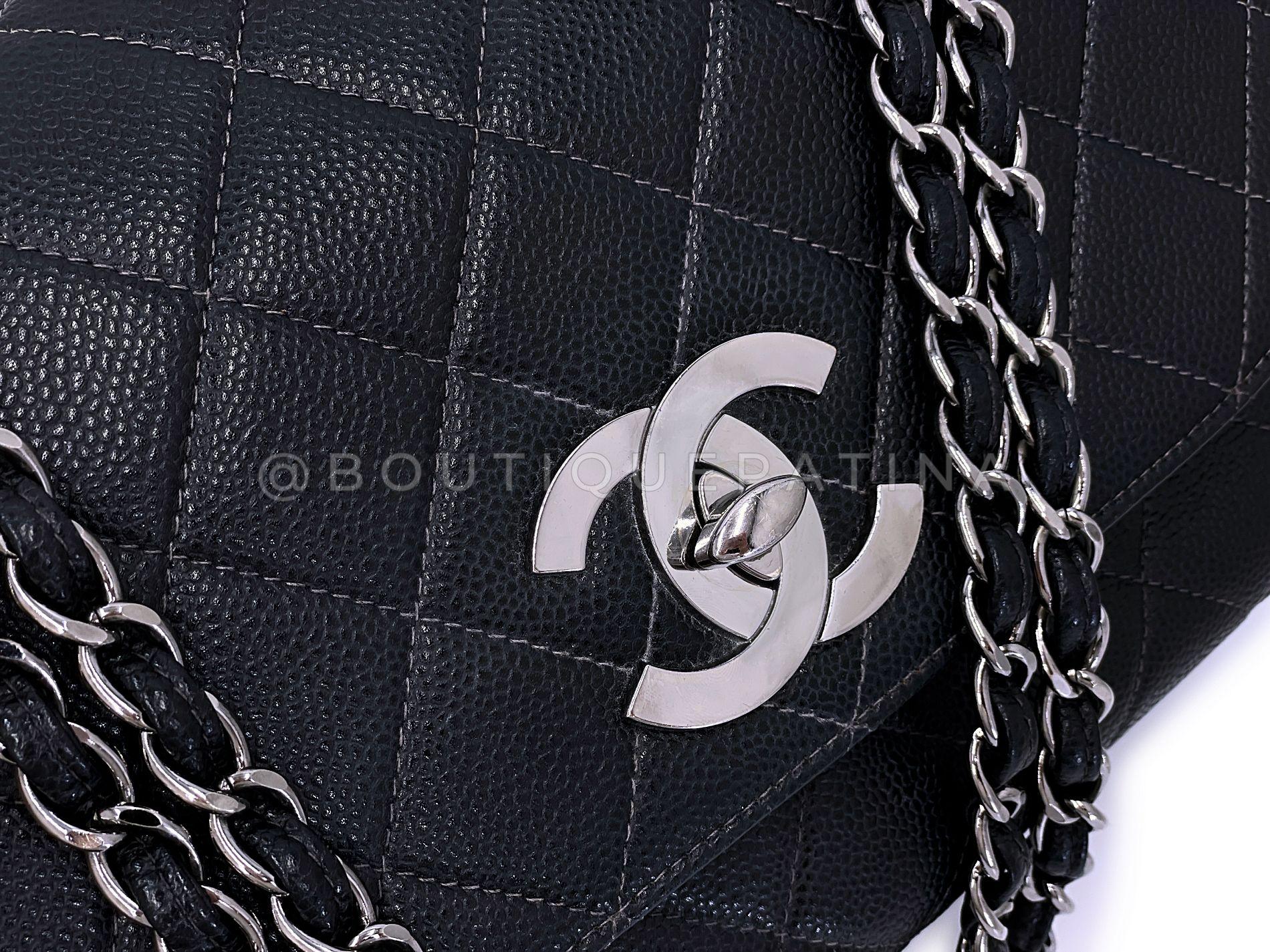 Chanel 2001 Vintage Black Caviar Curved Jumbo Classic Flap Bag RHW 68338 For Sale 4