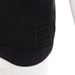 CHANEL 2001 Vintage black CC logo sleeveless white trim knit polo top FR40 L