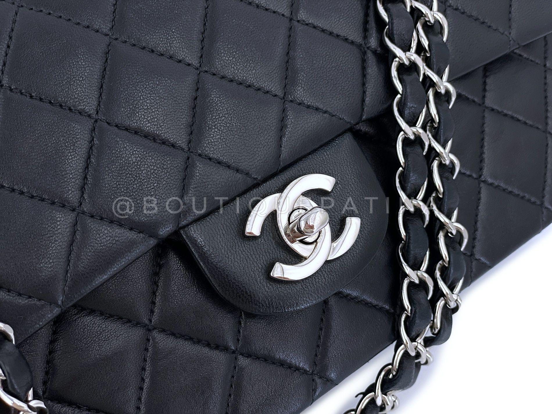 Chanel 2001 Vintage Black Lambskin Medium Classic Double Flap Bag SHW 64681 4