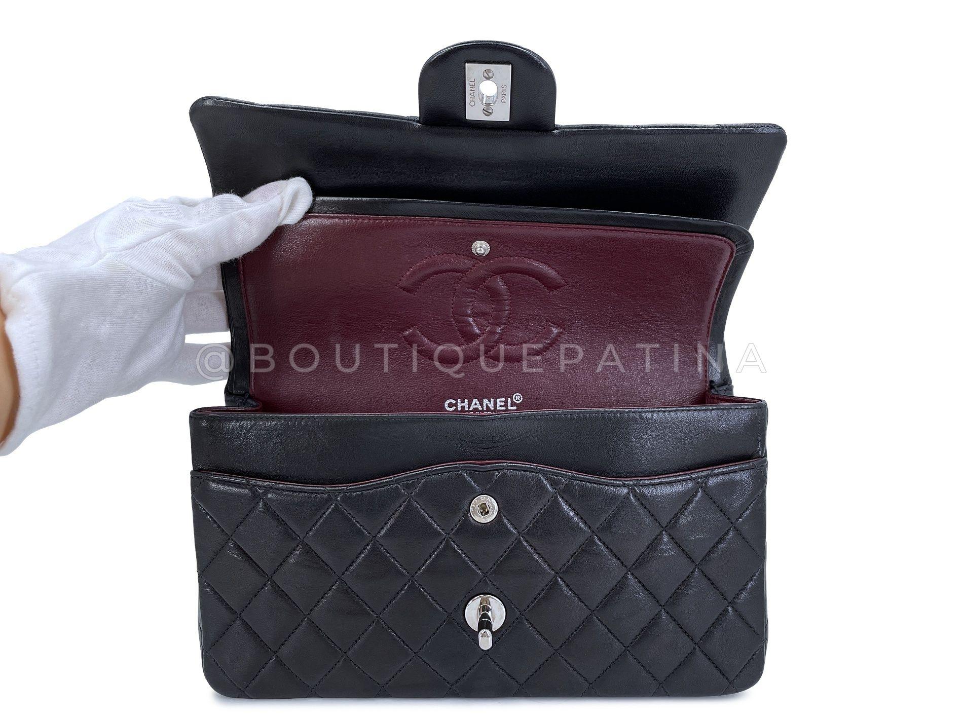 Chanel 2001 Vintage Black Lambskin Medium Classic Double Flap Bag SHW 64681 5